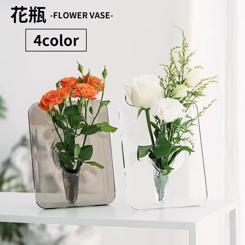 花瓶 花びん 花器 フラワーベース 一輪挿し プラスチック製 透明 クリア 四角形 スクエア ユニーク おしゃれ インテリア 雑貨