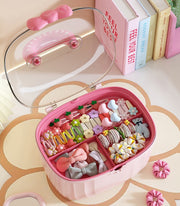 多目的ケース アクセサリーケース 小物ケース キッズ 子供用 アクセサリーボックス 小物収納 文房具収納 リボン かわいい おしゃれ フェミニン 女の子 女子 収納ボックス 収納ケース ジュエリー アクセサリー 整理 保管 持ち運び おでかけ