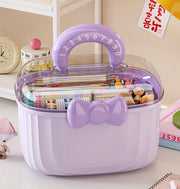 多目的ケース アクセサリーケース 小物ケース キッズ 子供用 アクセサリーボックス 小物収納 文房具収納 リボン かわいい おしゃれ フェミニン 女の子 女子 収納ボックス 収納ケース ジュエリー アクセサリー 整理 保管 持ち運び おでかけ