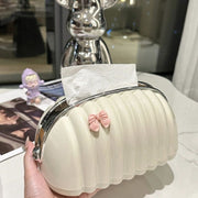 ティッシュケース ティッシュカバー ソフトパックティッシュ用 卓上 スプリング付き バネ付き リボン おしゃれ かわいい
