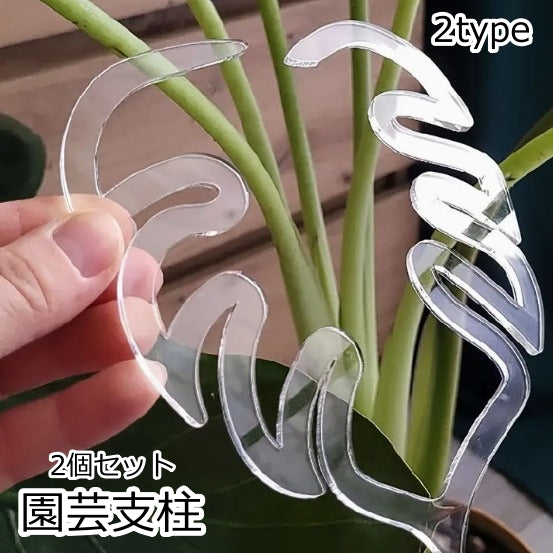 園芸支柱 2個セット 花茎 支え フラワースタンド ガーデニング アロカシア クワズイモ 観葉植物 花 フラワー 植木鉢 プランター 誘引 サポート ささえ 固定 転倒予防 簡単設置 透明 クリア