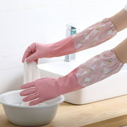 キッチングローブ ゴム手袋 ロング 厚手 46cm キッチン用 左右セット 1ペア ロング丈 防水 手荒れ対策 裏起毛 防寒 食器洗い 掃除 お風呂 洗濯 暖かい かわいい 女性 レディース