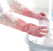 キッチングローブ ゴム手袋 ロング 厚手 46cm キッチン用 左右セット 1ペア ロング丈 防水 手荒れ対策 裏起毛 防寒 食器洗い 掃除 お風呂 洗濯 暖かい かわいい 女性 レディース