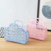 かごバッグ バスケット バッグ プラスチック メッシュ 折りたたみ 花柄 軽量 コンパクト 小物収納 お風呂 銭湯 温泉 スパ 手提げ かわいい シンプル