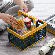 コンテナバスケット 収納用品 バッグ 折りたたみ 長方形 取っ手付き イエロー グレー コンパクト 積み重ね