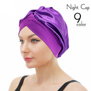 ナイトキャップ ターバンキャップ ヘッドラップ ワッチキャップ 帽子 ぼうし レディース 女性 ヘアキャップ シルク風 サテン調 光沢感 ギャザー 伸縮性 単色 無地 シンプル 上品 きれいめ お風呂上り 就寝時 カラバリ豊富 紫 黒 ネイビー 金色 ワイン 青 茶 銀色