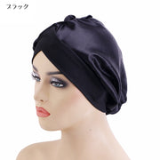 ナイトキャップ ターバンキャップ ヘッドラップ ワッチキャップ 帽子 ぼうし レディース 女性 ヘアキャップ シルク風 サテン調 光沢感 ギャザー 伸縮性 単色 無地 シンプル 上品 きれいめ お風呂上り 就寝時 カラバリ豊富 紫 黒 ネイビー 金色 ワイン 青 茶 銀色