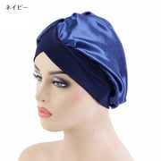ナイトキャップ ターバンキャップ ヘッドラップ ワッチキャップ 帽子 ぼうし レディース 女性 ヘアキャップ シルク風 サテン調 光沢感 ギャザー 伸縮性 単色 無地 シンプル 上品 きれいめ お風呂上り 就寝時 カラバリ豊富 紫 黒 ネイビー 金色 ワイン 青 茶 銀色
