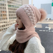 ニット帽 マフラー一体型 ニットキャップ ニットマフラー バラクラバ ネックウォーマー レディース 女性 帽子 ボウシ ファッション小物 リブ ボンボン あったか 無地 単色 シンプル かわいい おしゃれ カジュアル 防寒 ぽかぽか