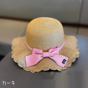 麦わら帽子 ストローハット キッズ 子供 女の子 ガールズ 帽子 ぼうし ファッション小物 リボン つば広 日焼け防止 紫外線対策 日除け かわいい おしゃれ ガーリー 定番 シンプル キュート お出かけ 海 夏 カーキ ベージュ 白 ピンク 青 黄