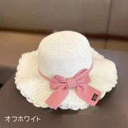 麦わら帽子 ストローハット キッズ 子供 女の子 ガールズ 帽子 ぼうし ファッション小物 リボン つば広 日焼け防止 紫外線対策 日除け かわいい おしゃれ ガーリー 定番 シンプル キュート お出かけ 海 夏 カーキ ベージュ 白 ピンク 青 黄