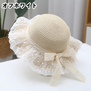 キッズフリルストローハット【お揃いバッグあり】 麦わら帽子 子ども用 子供用 女の子 帽子 ぼうし フリルレース レースリボン トーションレース 日よけ フェミニン ガーリー ポップ カジュアル カントリー調 エレガント 可愛い かわいい キュート よそ行き 春 夏