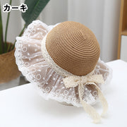 キッズフリルストローハット【お揃いバッグあり】 麦わら帽子 子ども用 子供用 女の子 帽子 ぼうし フリルレース レースリボン トーションレース 日よけ フェミニン ガーリー ポップ カジュアル カントリー調 エレガント 可愛い かわいい キュート よそ行き 春 夏