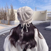 ニット帽 ニットキャップ ビーニー 帽子 ぼうし レディース 女性 無地 シンプル 紐付き カジュアル おしゃれ 可愛い あったか 暖かい 防寒 おでかけ