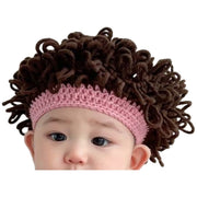 ニット帽 ウィッグキャップ 帽子 ぼうし キッズ ベビー 女の子 男の子 赤ちゃん 子供用 アフロヘア風 かつら風 カツラ風 ファッション小物 ユニーク おもしろい おしゃれ かわいい カラバリ豊富 ブラウン 茶 ピンク ブルー