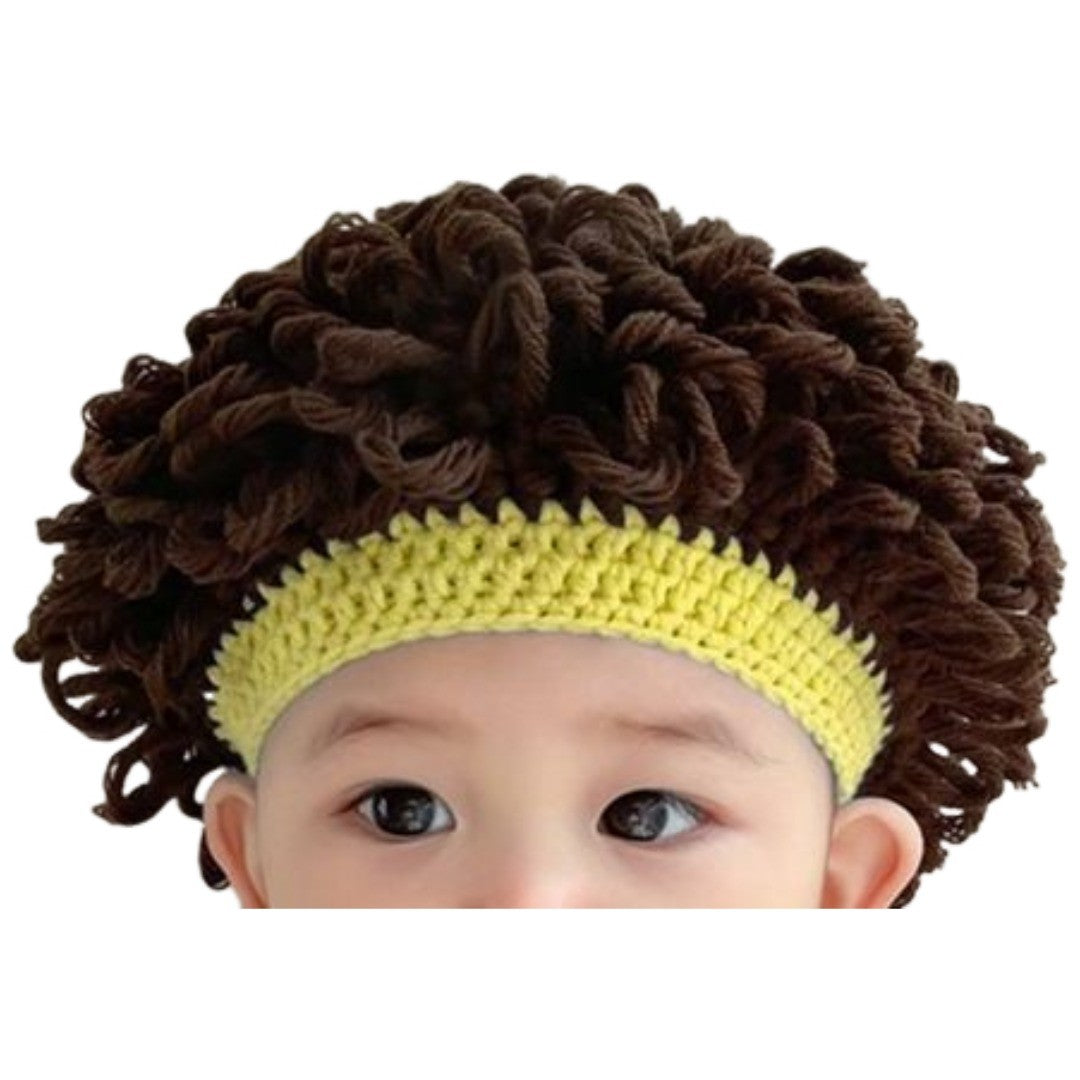 ニット帽 ウィッグキャップ 帽子 ぼうし キッズ ベビー 女の子 男の子 赤ちゃん 子供用 アフロヘア風 かつら風 カツラ風 ファッション小物 ユニーク おもしろい おしゃれ かわいい カラバリ豊富 ブラウン 茶 ピンク ブルー