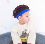 ニット帽 ウィッグキャップ 帽子 ぼうし キッズ ベビー 女の子 男の子 赤ちゃん 子供用 アフロヘア風 かつら風 カツラ風 ファッション小物 ユニーク おもしろい おしゃれ かわいい カラバリ豊富 ブラウン 茶 ピンク ブルー