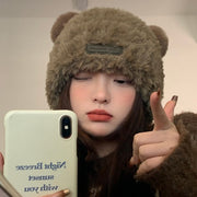 ファーハット 帽子 ぼうし レディース 女性用 クマ 耳付き フェイクファー もこもこ ふわふわ カジュアル 可愛い おしゃれ あったか 暖かい 防寒 ファッション小物 秋冬