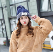 ニット帽 レディース 帽子 女性用 ビーニー リブ編み ポンポン ミックスカラー かわいい おしゃれ ファッション小物 ベーシック スタンダード 定番