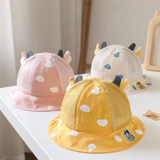 ハット ベビー キッズ 子供用 男の子 女の子 帽子 メッシュ 通気性 耳付き 牛 ウシ 動物 アニマル ドット かわいい おしゃれ 日焼け防止 熱中症対策