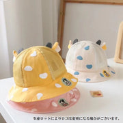 ハット ベビー キッズ 子供用 男の子 女の子 帽子 メッシュ 通気性 耳付き 牛 ウシ 動物 アニマル ドット かわいい おしゃれ 日焼け防止 熱中症対策