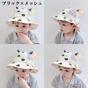 ハット ベビー キッズ 子供用 男の子 女の子 帽子 メッシュ 通気性 耳付き 牛 ウシ 動物 アニマル ドット かわいい おしゃれ 日焼け防止 熱中症対策