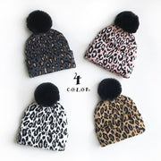 ニット帽 ニットキャップ キッズ 子供 ファッション小物 ヒョウ柄 レオパード ポンポン付き かっこいい かわいい おしゃれ