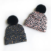 ニット帽 ニットキャップ キッズ 子供 ファッション小物 ヒョウ柄 レオパード ポンポン付き かっこいい かわいい おしゃれ