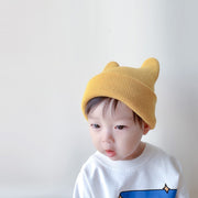 ニットキャップ 帽子 ぼうし ベビー キッズ 子ども用 子供用 女の子 男の子 ペアルック お揃い ロールアップ ケモ耳 クマ耳 無地 ブラック オレンジ グレー ブラウン シンプル カジュアル ポップ キュート 可愛い おしゃれ 秋 冬 出産祝い ギフト