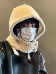 バラクラバ ネックウォーマー 目出し帽 スヌード マフラー フード 帽子 レディース 女性 ニット ボタン 保温 あったか 暖かい 防寒対策 かわいい おしゃれ