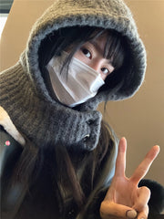 バラクラバ ネックウォーマー 目出し帽 スヌード マフラー フード 帽子 レディース 女性 ニット ボタン 保温 あったか 暖かい 防寒対策 かわいい おしゃれ