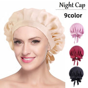 ナイトキャップ ヘアキャップ レディース 帽子 就寝用 シルク調 リボン 紐付き 後ろ結び ヘアケア 髪保護 ダメージケア 夜用 ぼうし 女性 婦人 ロングヘア セミロング