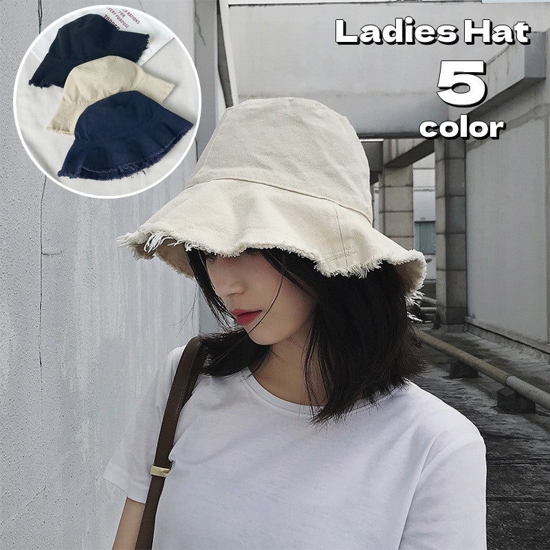 バケットハット フリンジ 帽子 レディース ぼうし カットオフ 切りっぱなし 折りたたみ 無地 ソリッドカラー 女性用 婦人用 シンプル 日除け 紫外線対策 UV対策 熱中症対策 定番 アウトドア お出かけシーン