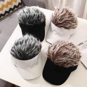キャップ ウィッグ付帽子 ヘアバイザー ウィッグ一体型 サンバイザー サイズ調節可 個性的 コスプレ 仮装 変装 ウィッグキャップ ヘアーバイザー かつら付 ゴルフ スポーツ おもしろ グレー ブラウン ブラック