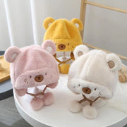 帽子 ベビー用 赤ちゃん クマ 熊 耳付き 耳当て ポンポン ふわふわ もこもこ アニマル 可愛い かわいい あったか おしゃれ 男の子 女の子 子ども 防寒 暖か
