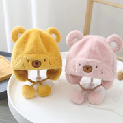 帽子 ベビー用 赤ちゃん クマ 熊 耳付き 耳当て ポンポン ふわふわ もこもこ アニマル 可愛い かわいい あったか おしゃれ 男の子 女の子 子ども 防寒 暖か