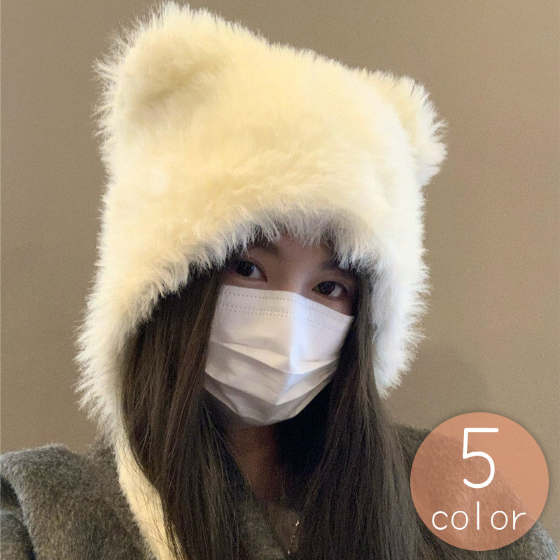 ニット帽 ニットキャップ レディース 女性 帽子 猫耳 ネコ耳 リボン付き 紐 フェイクファー ふさふさ もこもこ 暖かい あったか 伸縮 アニマル 小物 小顔 かわいい キュート