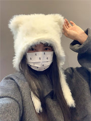 ニット帽 ニットキャップ レディース 女性 帽子 猫耳 ネコ耳 リボン付き 紐 フェイクファー ふさふさ もこもこ 暖かい あったか 伸縮 アニマル 小物 小顔 かわいい キュート