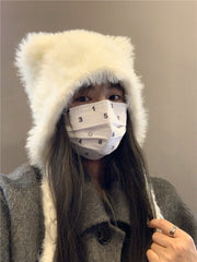 ニット帽 ニットキャップ レディース 女性 帽子 猫耳 ネコ耳 リボン付き 紐 フェイクファー ふさふさ もこもこ 暖かい あったか 伸縮 アニマル 小物 小顔 かわいい キュート
