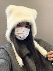 ニット帽 ニットキャップ レディース 女性 帽子 猫耳 ネコ耳 リボン付き 紐 フェイクファー ふさふさ もこもこ 暖かい あったか 伸縮 アニマル 小物 小顔 かわいい キュート