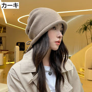 ニット帽 ワッチキャップ ロールアップ レディース 婦人用 おしゃれ リボン結び ギャザー 無地 シンプル かわいい 深め