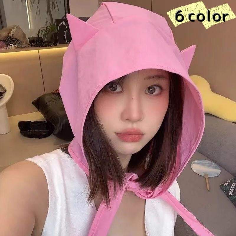 キャップ 帽子 バラクラバ レディース 女性 フード フェイスガード ネックカバー 猫耳 日よけ 速乾性 紫外線対策 かわいい カラバリ豊富