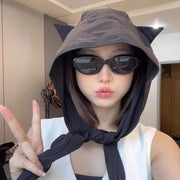 キャップ 帽子 バラクラバ レディース 女性 フード フェイスガード ネックカバー 猫耳 日よけ 速乾性 紫外線対策 かわいい カラバリ豊富