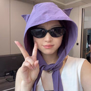 キャップ 帽子 バラクラバ レディース 女性 フード フェイスガード ネックカバー 猫耳 日よけ 速乾性 紫外線対策 かわいい カラバリ豊富