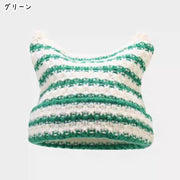 ニット帽 ニットキャップ レディース 女性 帽子 ぼうし ファッション雑貨 猫耳 ネコ耳 角 ツノ 総柄 無地 ボーダー ブラック カーキ グリーン シンプル カジュアル ポップ ガーリー キュート 可愛い おしゃれ 秋 冬