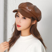 キャスケット 帽子 レディース 女性 レザー調 フェイクレザー 無地 シンプル 日除け カジュアル カッコいい おしゃれ ファッション小物 お出掛け