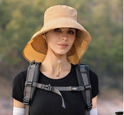 サファリハット 帽子 ネックカバー付き レディース 女性用 つば広 あご紐付き ネックガード ぼうし 髪通し穴付き 日除け 日焼け対策 紫外線対策 UV対策 熱中症対策 アウトドア 登山 ハイキング 山登り