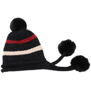 ニット帽 帽子 キャップ レディース 女性 婦人 裏起毛 裏ボア 耳当て付き ポンポン ボーダー柄 かわいい カジュアル 防寒