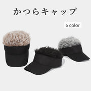 キャップ メンズ 男性 レディース 女性 ユニセックス 男女兼用 帽子 ぼうし サンバイザー風 部分ウィッグ付き フェイクファー 無地 ブラック ホワイト グレー シンプル クール かっこいい おしゃれ ボーイッシュ