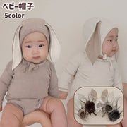 帽子 ぼうし ボンネット ベビー 子ども用 女の子 男の子 うさぎ 耳付き 無地 あご紐付き かわいい 新生児 出産祝い プレゼント フォト撮影